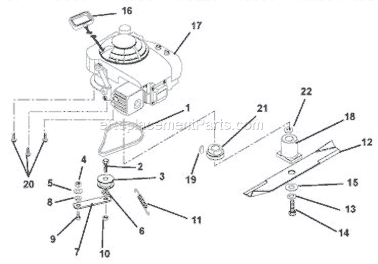 Engine, Blade & Belt Diagram and Parts List for 911396 003000 Ariens Lawn Mower
