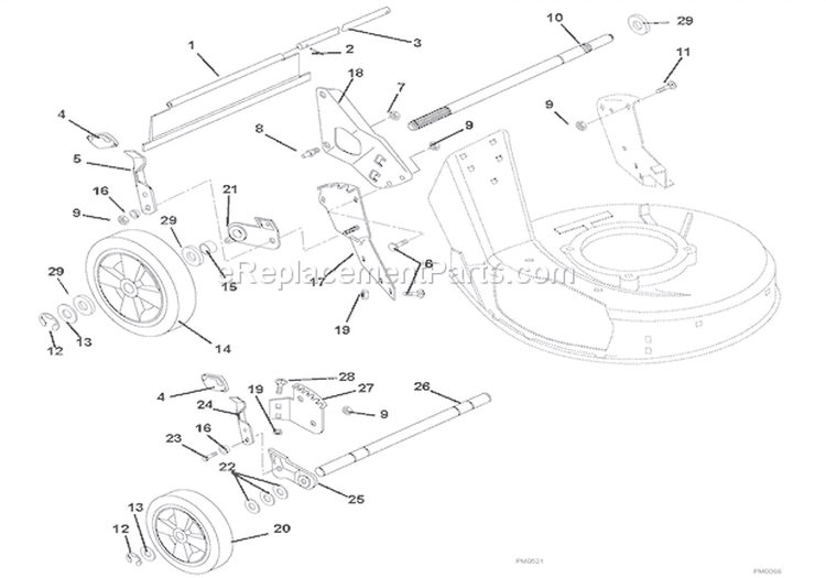 Wheels And Adjusters Diagram and Parts List for 911134 005000 Ariens Lawn Mower