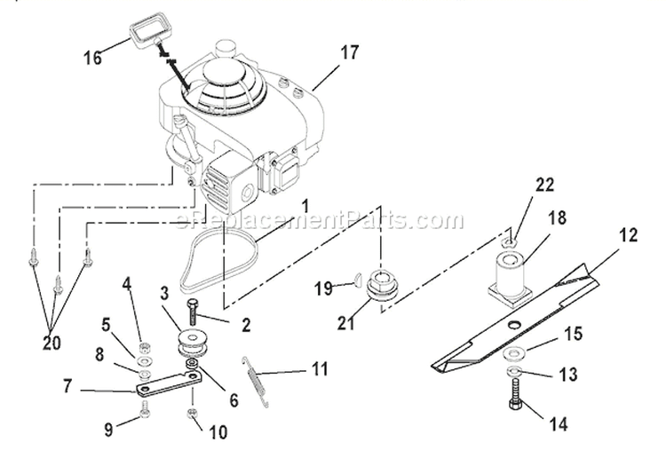 Engine, Blade And Belt Diagram and Parts List for 911144 005000 Ariens Lawn Mower