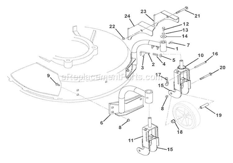 Swivel Wheels And Brackets Diagram and Parts List for 911334 000101 Ariens Lawn Mower
