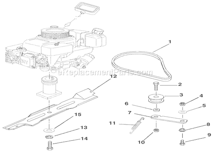 Blade And Belt Diagram and Parts List for 911516 005106 Ariens Lawn Mower