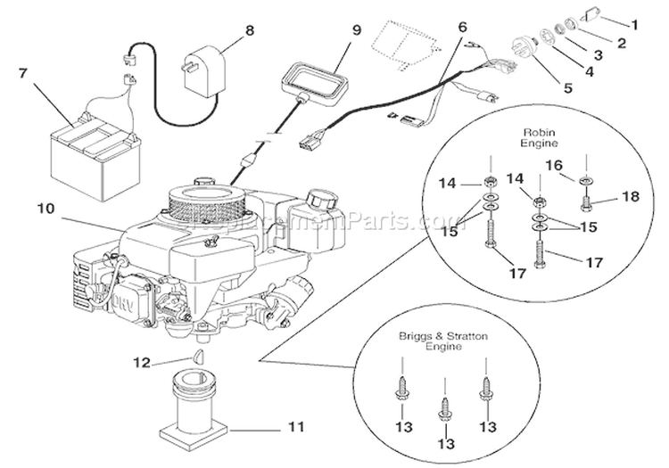 Engine And Electrical Diagram and Parts List for 911516 005106 Ariens Lawn Mower