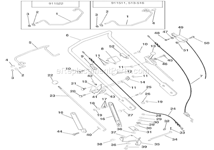 Handlebar And Controls Diagram and Parts List for 911516 005106 Ariens Lawn Mower