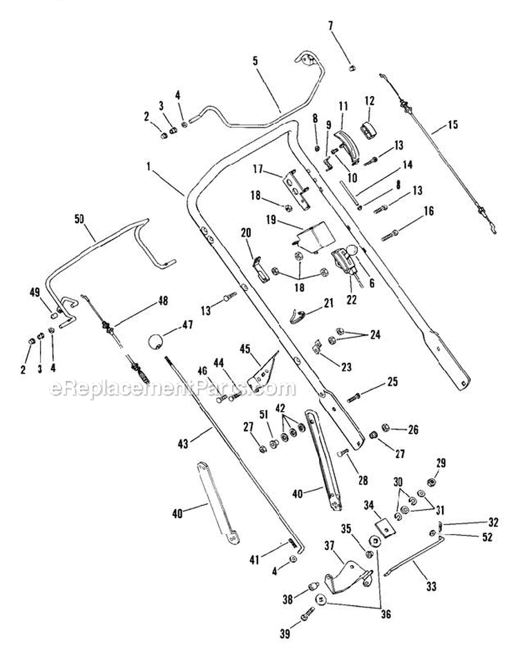 Handlebar And Controls Diagram and Parts List for 911051 000101 Ariens Lawn Mower