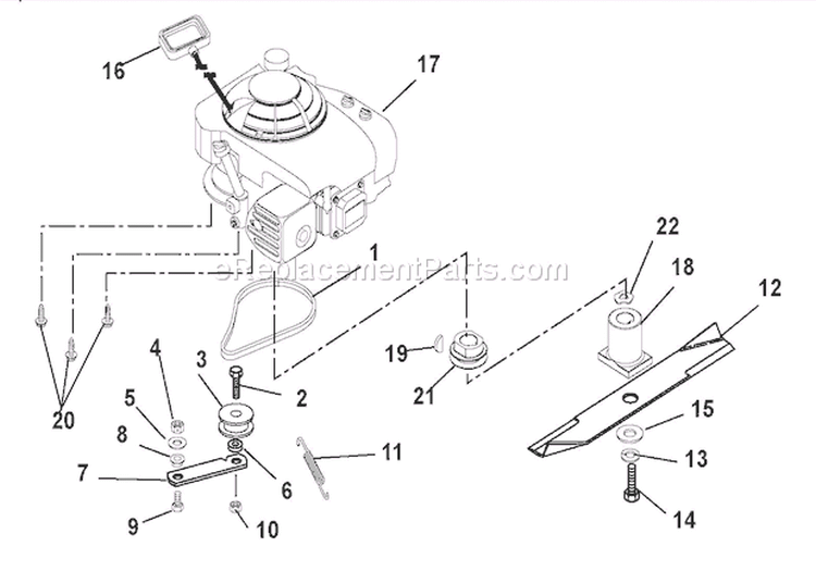 Engine, Blade And Belt Diagram and Parts List for 911133 000101 Ariens Lawn Mower