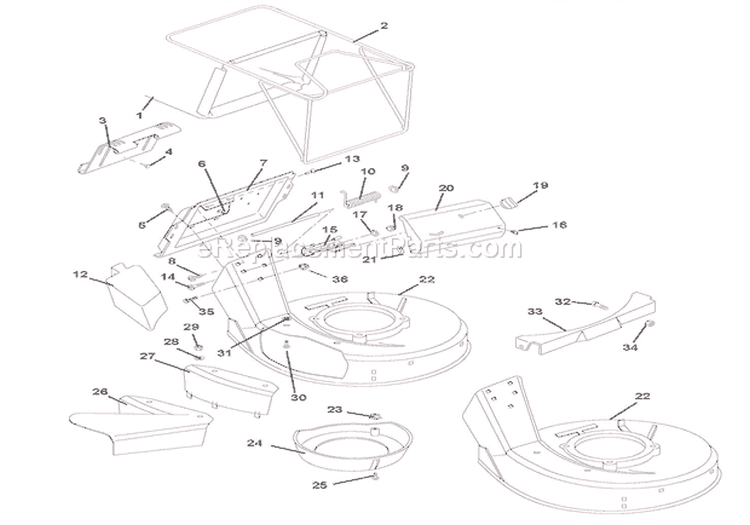 Mower Pan And Bag Diagram and Parts List for 911162 000101 Ariens Lawn Mower