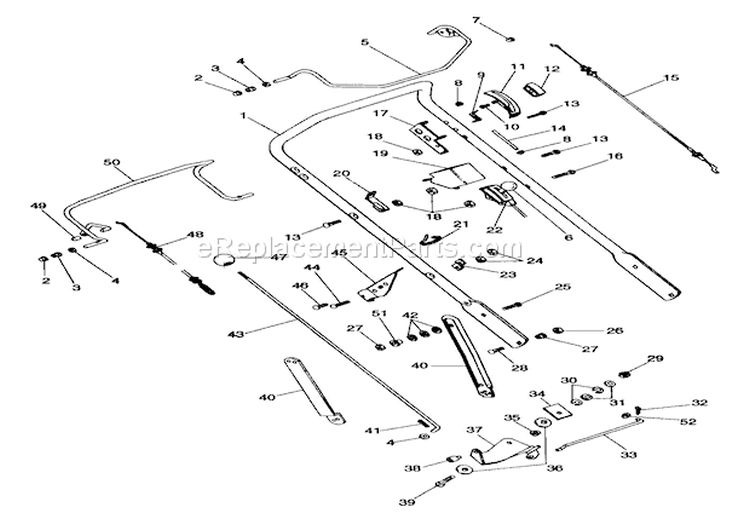 Handlebar And Controls Diagram and Parts List for 911049 005001 Ariens Lawn Mower