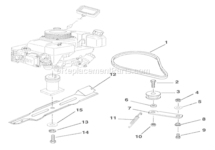 Blade And Belt Diagram and Parts List for 911514 014800 Ariens Lawn Mower