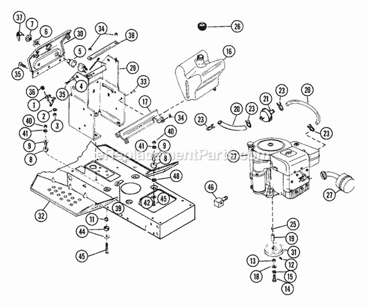 Fuel System & Electrical Components Diagram and Parts List for 935008 000101 Ariens Lawn Tractor
