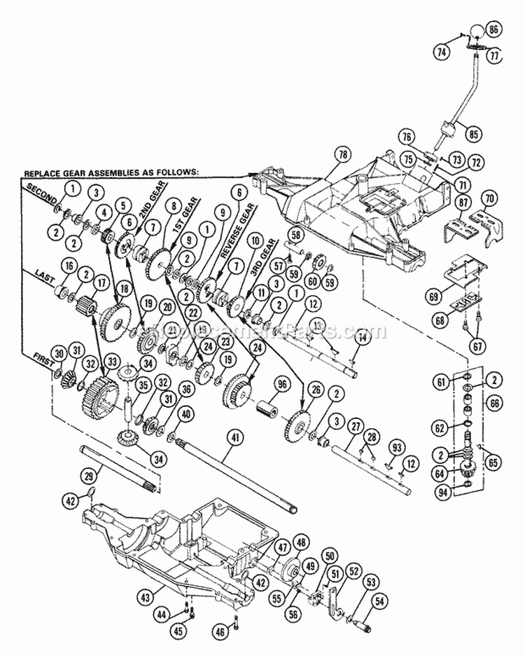 Transaxle Parts Diagram and Parts List for 935008 000101 Ariens Lawn Tractor