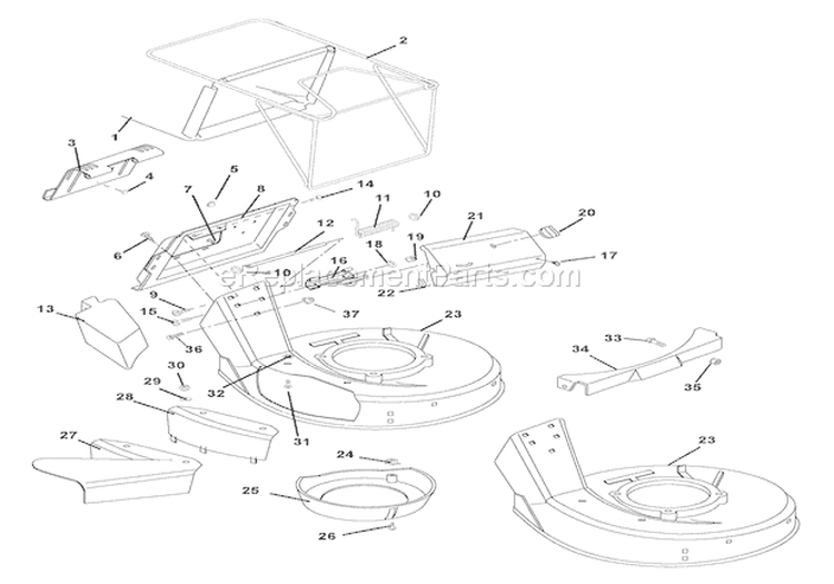 Mower Pan And Bag Diagram and Parts List for 911102 000445 Ariens Lawn Mower