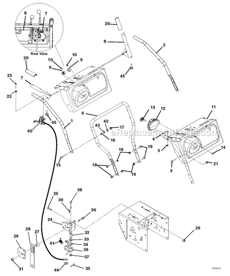 Handlebars And Controls Diagram and Parts List for 926042 000101 Ariens Snow Blower