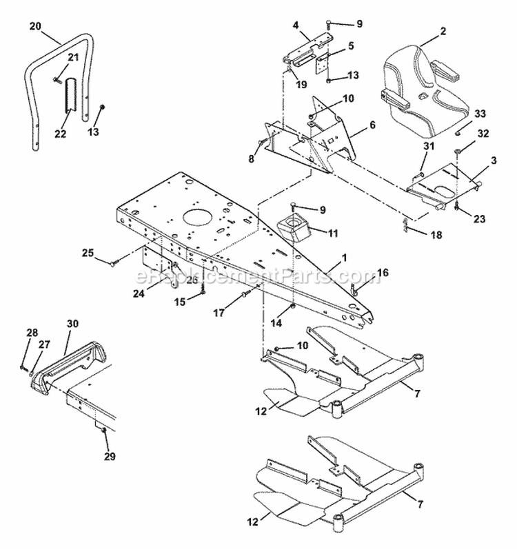 Frame, Hood And Seat Diagram and Parts List for 927061 020000 Ariens Lawn Tractor