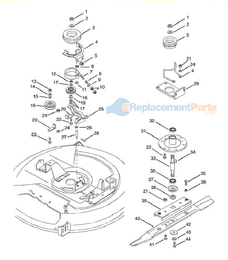 Mower Spindle Diagram and Parts List for 927307 000101 Ariens Lawn Tractor