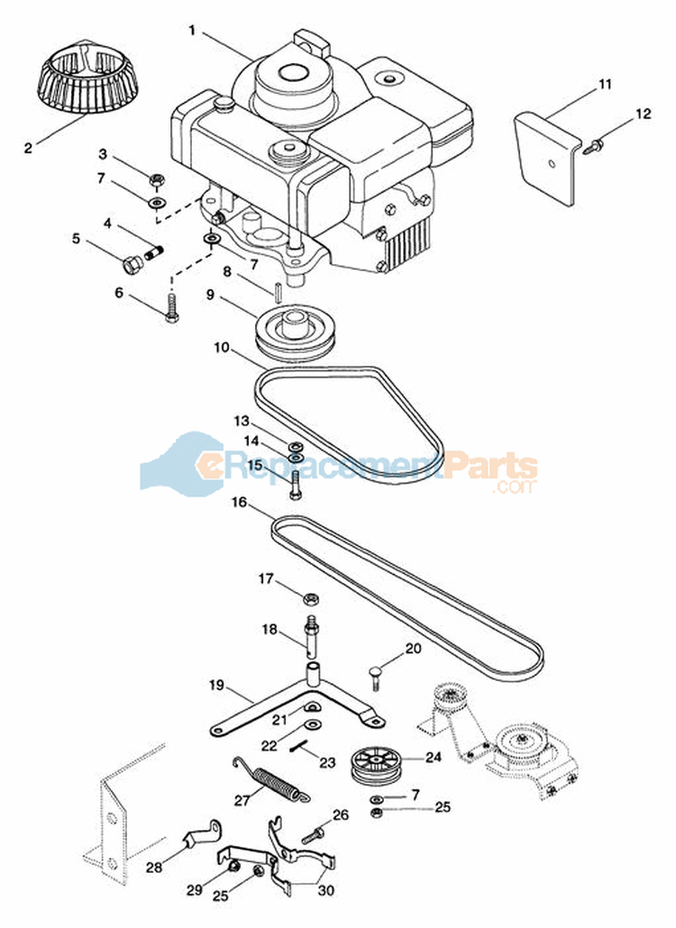 Engine And Belts Diagram and Parts List for 927051 000101 Ariens Lawn Tractor