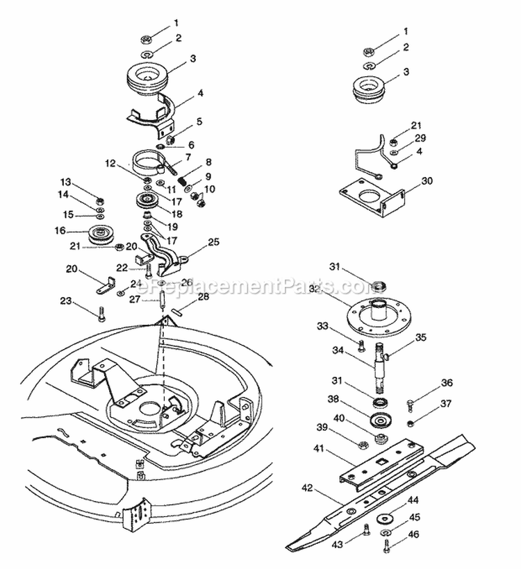 Mower Spindle Diagram and Parts List for 927049 002901 Ariens Lawn Tractor