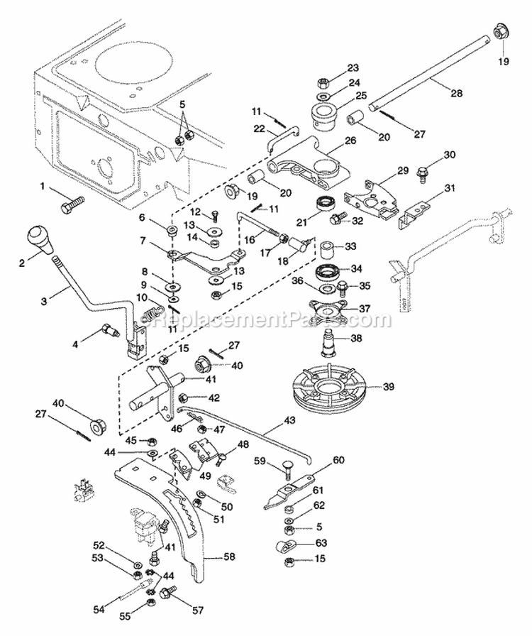 Speed Selector Diagram and Parts List for 927048 002701 Ariens Lawn Tractor