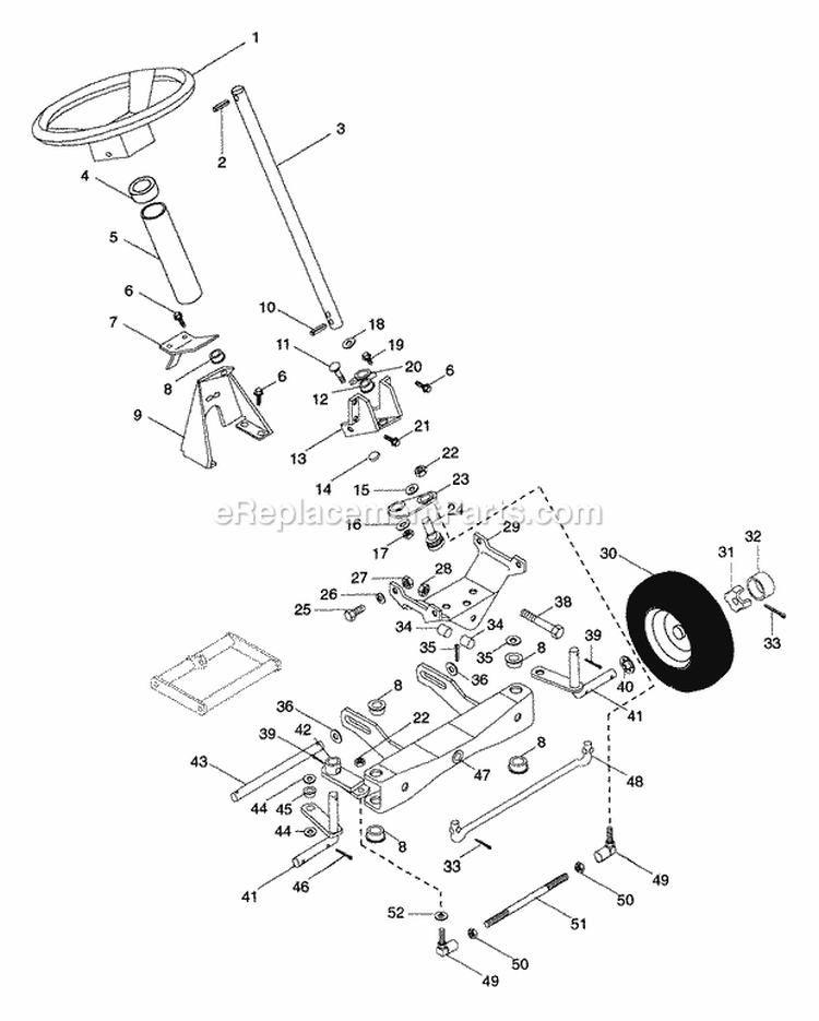Steering Diagram and Parts List for 927048 002701 Ariens Lawn Tractor