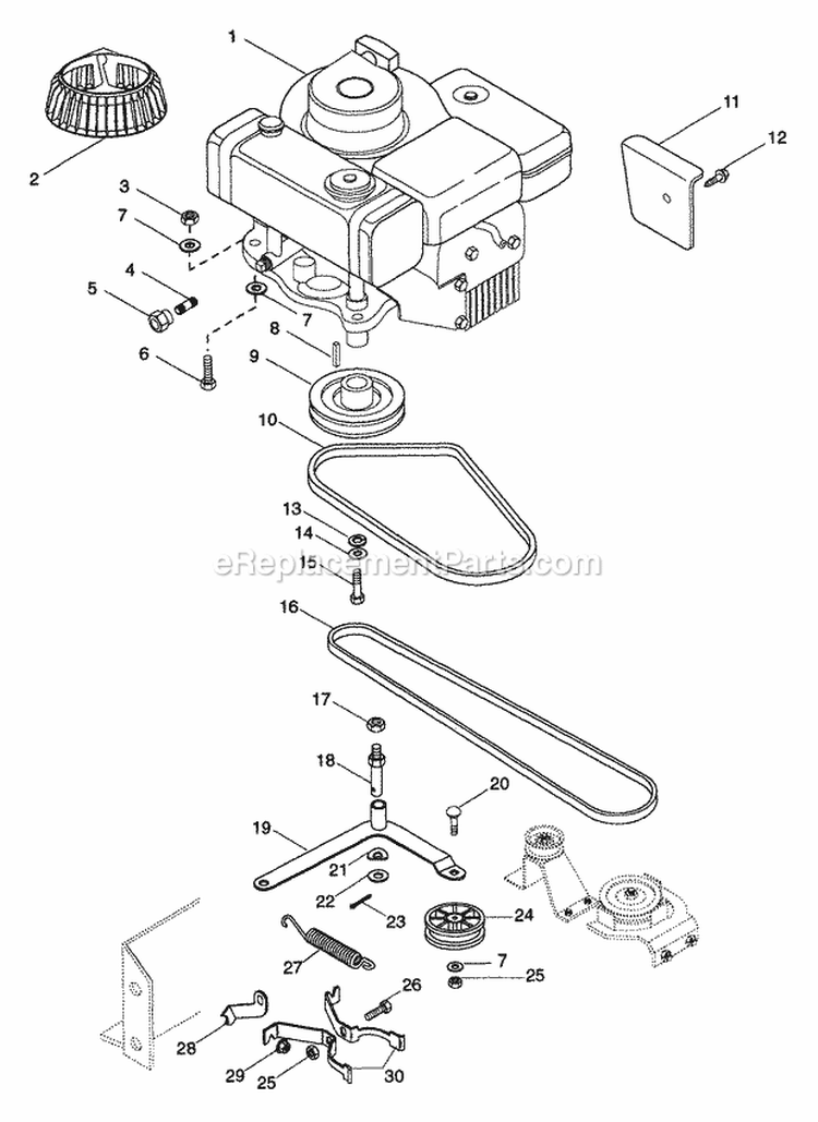 Engine And Belts Diagram and Parts List for 927048 002701 Ariens Lawn Tractor