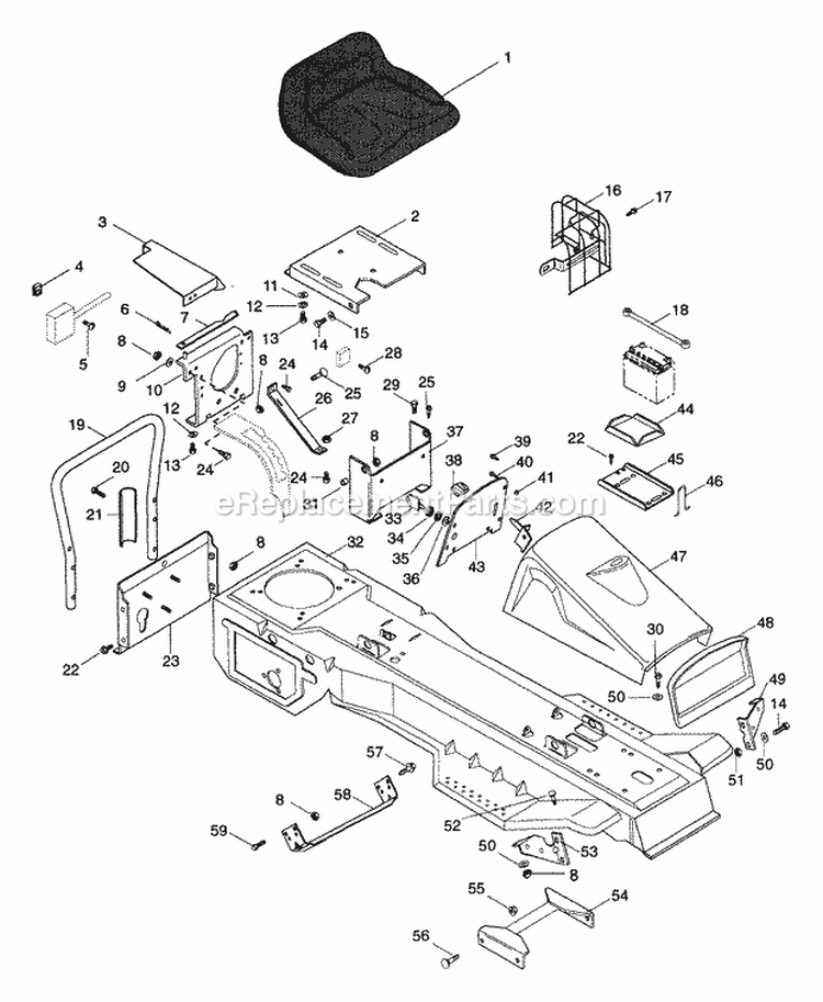 Frame And Seat Diagram and Parts List for 927048 002701 Ariens Lawn Tractor