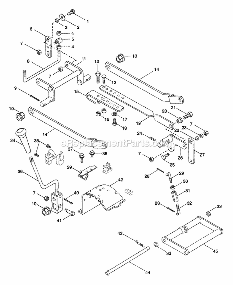 Mower Height Linkage Diagram and Parts List for 927048 002701 Ariens Lawn Tractor