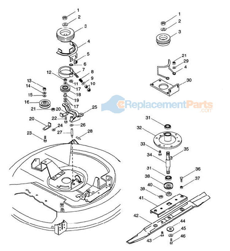 Mower Spindle Diagram and Parts List for 927048 002701 Ariens Lawn Tractor