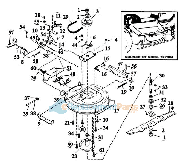 Mower 28" (Up To S/N 000501) Diagram and Parts List for 927009 000101 Ariens Lawn Tractor