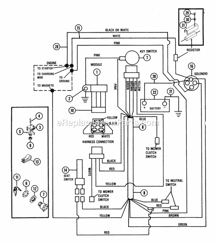 Riding Mower With Electric Start Diagram and Parts List for 927025 000101 Ariens Lawn Tractor