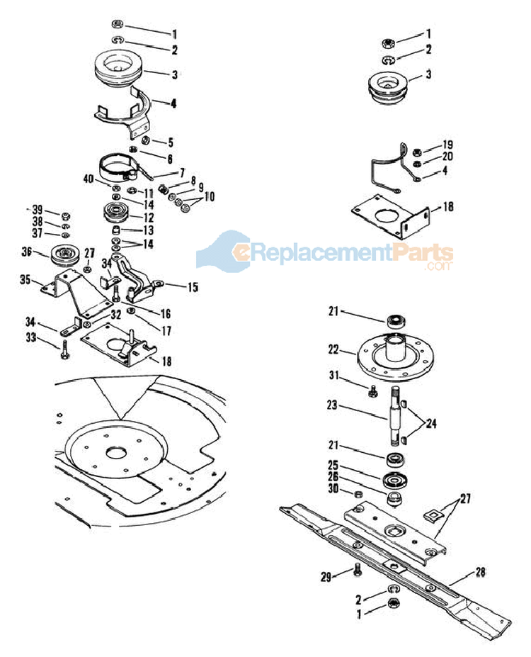 Mower Spindle Diagram and Parts List for 927027 006001 Ariens Lawn Tractor