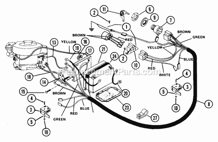 Electrical System Diagram and Parts List for 927004 000101 Ariens Lawn Tractor