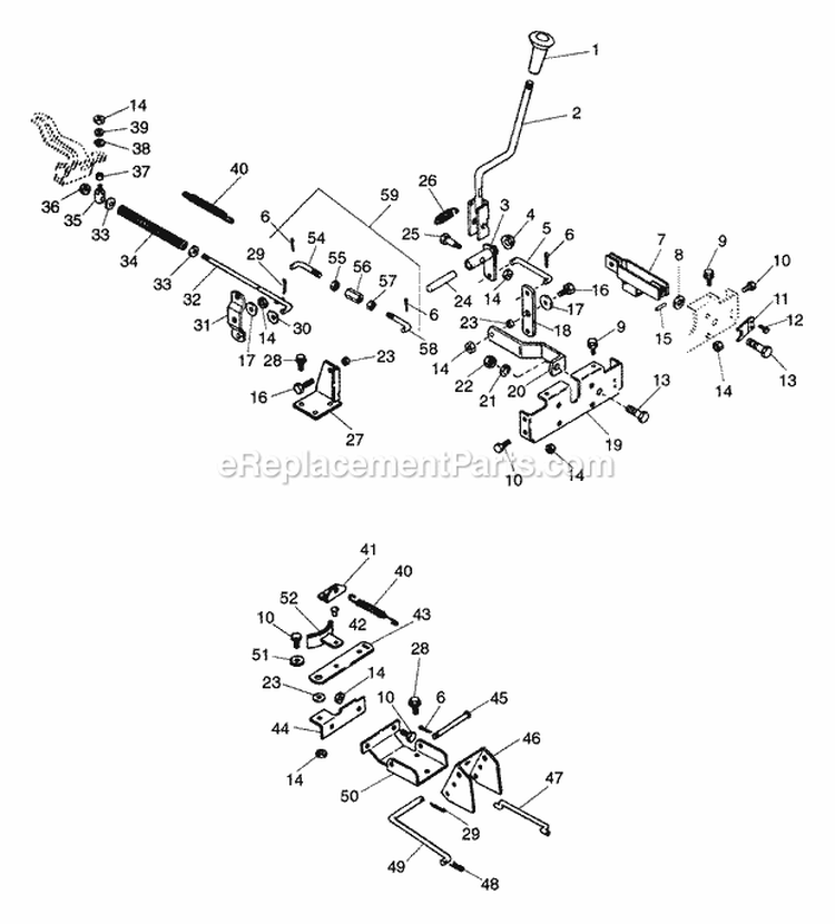 Mower Engagement Linkage Diagram and Parts List for 927050 000101 Ariens Lawn Tractor