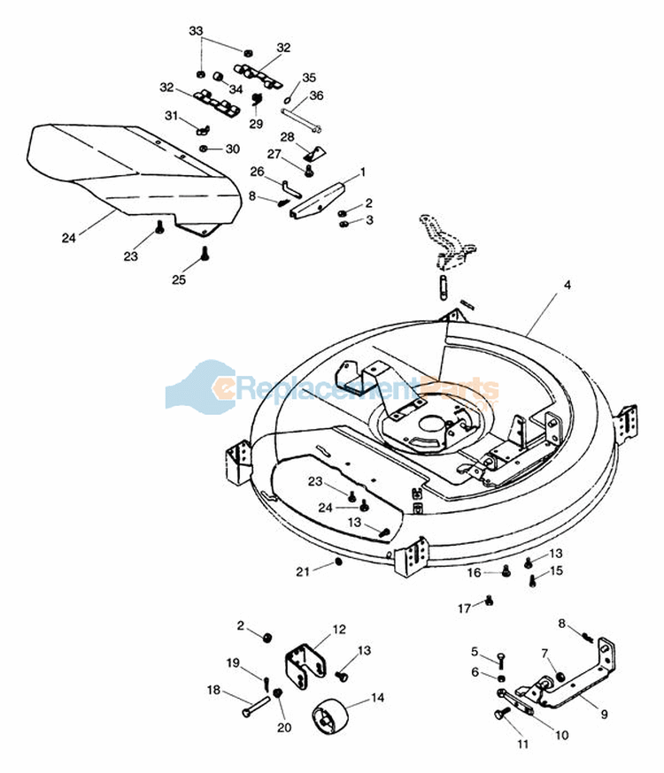 Mower Pan Diagram and Parts List for 927049 000101 Ariens Lawn Tractor