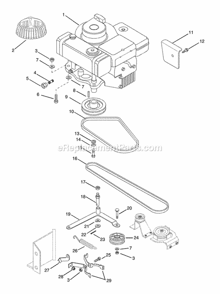 Engine And Belts Diagram and Parts List for 927056 000101 Ariens Lawn Tractor