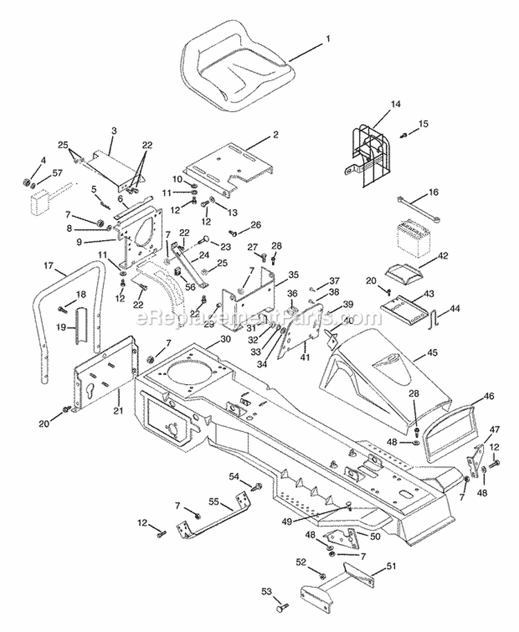 Frame And Seat Diagram and Parts List for 927056 000101 Ariens Lawn Tractor