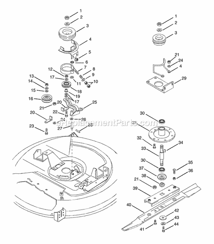 Mower Spindle Diagram and Parts List for 927056 000101 Ariens Lawn Tractor
