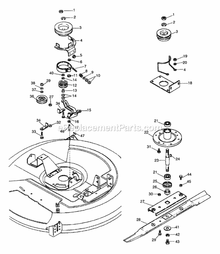 Mower Spindle Diagram and Parts List for 927042 000101 Ariens Lawn Tractor