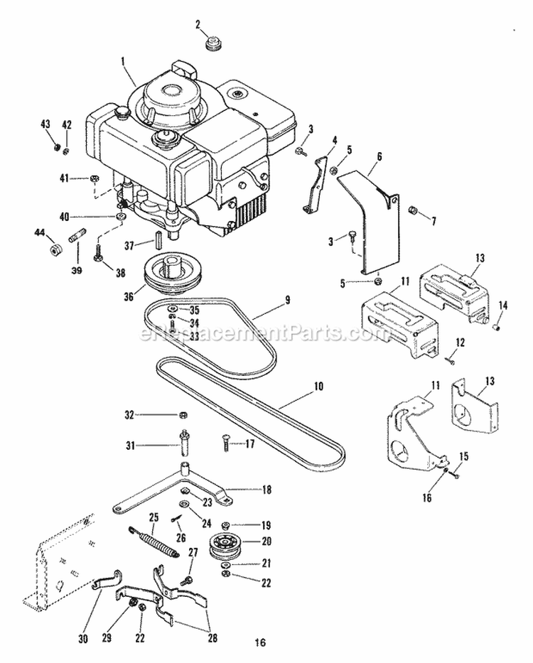 Engine And Belts Diagram and Parts List for 927042 000101 Ariens Lawn Tractor