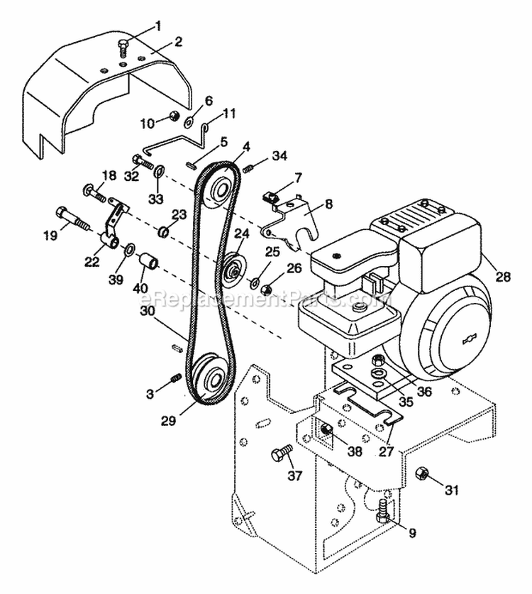 Engine And Drive Diagram and Parts List for 902806 000101 Ariens Tiller