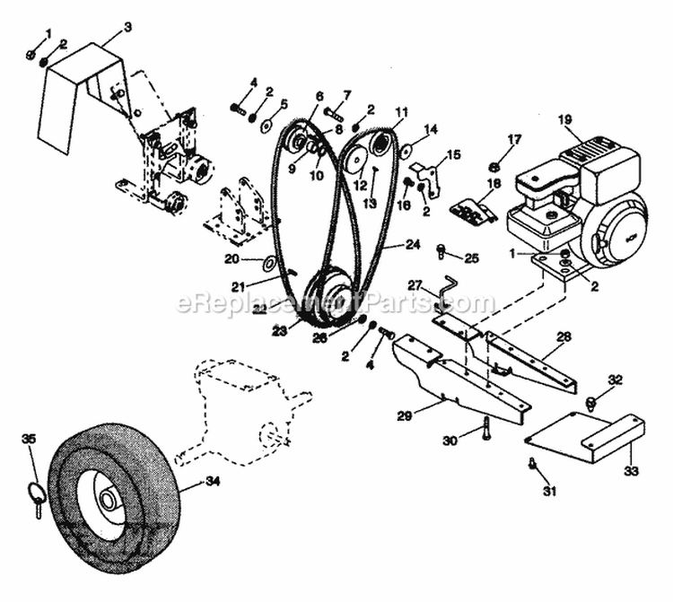 Drives Diagram and Parts List for 901021 000101 Ariens Tiller