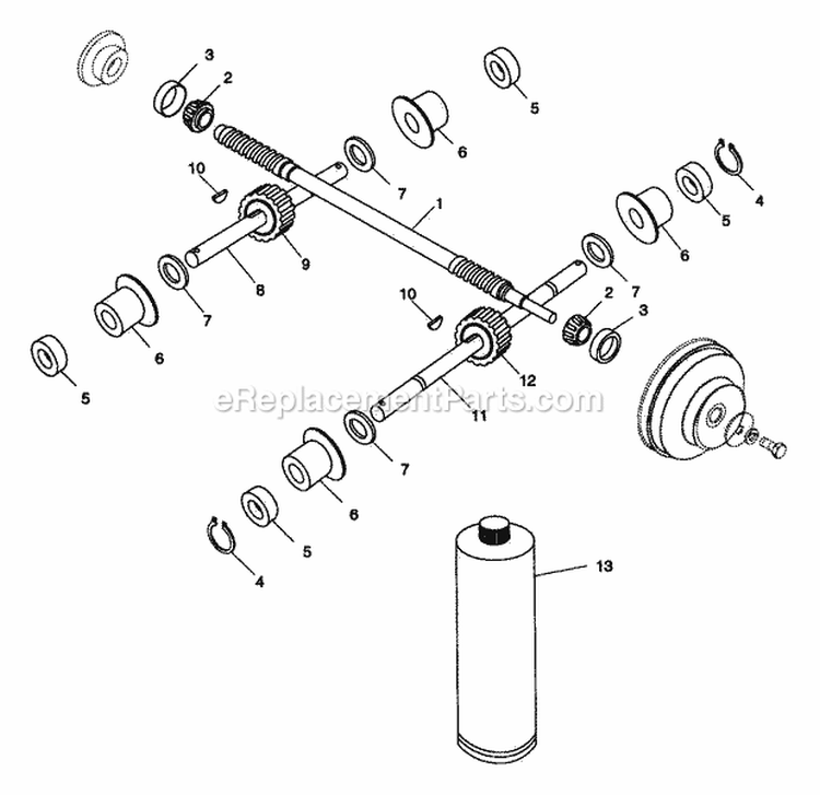 Gear And Shafts Diagram and Parts List for 901021 000101 Ariens Tiller