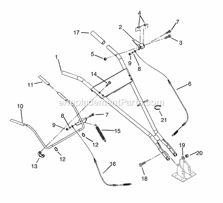Handlebar And Clutch Handles Diagram and Parts List for 901025 000101 Ariens Tiller