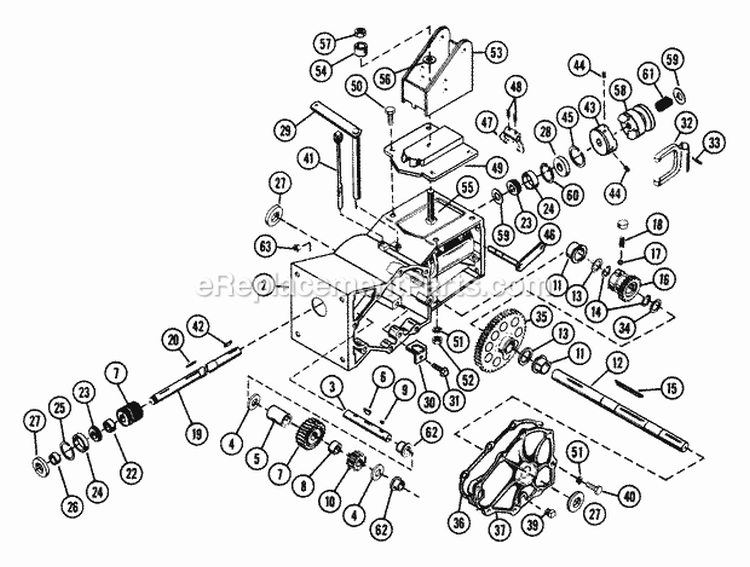 Transmission Assembly Diagram and Parts List for 901011 000101 Ariens Tiller