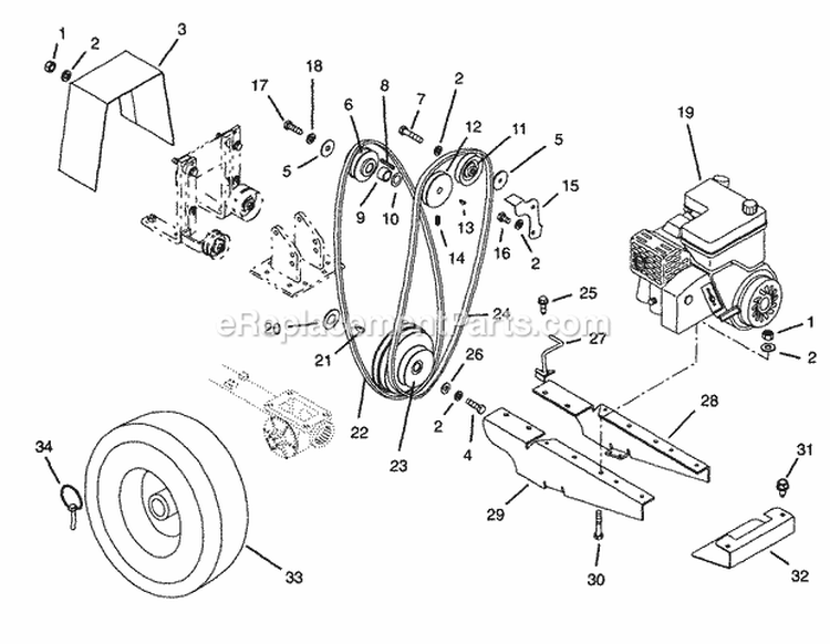 Engine, Drive And Wheels Diagram and Parts List for 901428 000101 Ariens Tiller