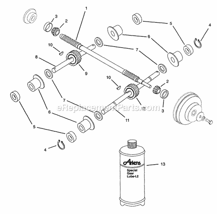 Gear And Shafts Diagram and Parts List for 901428 000101 Ariens Tiller