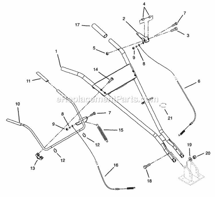 Handlebar And Clutch Handles Diagram and Parts List for 901428 000101 Ariens Tiller