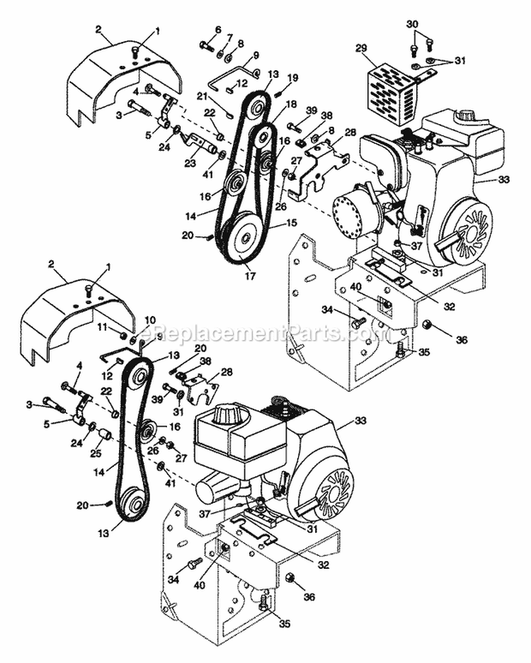 Engine And Drive Diagram and Parts List for 902809 000101 Ariens Tiller