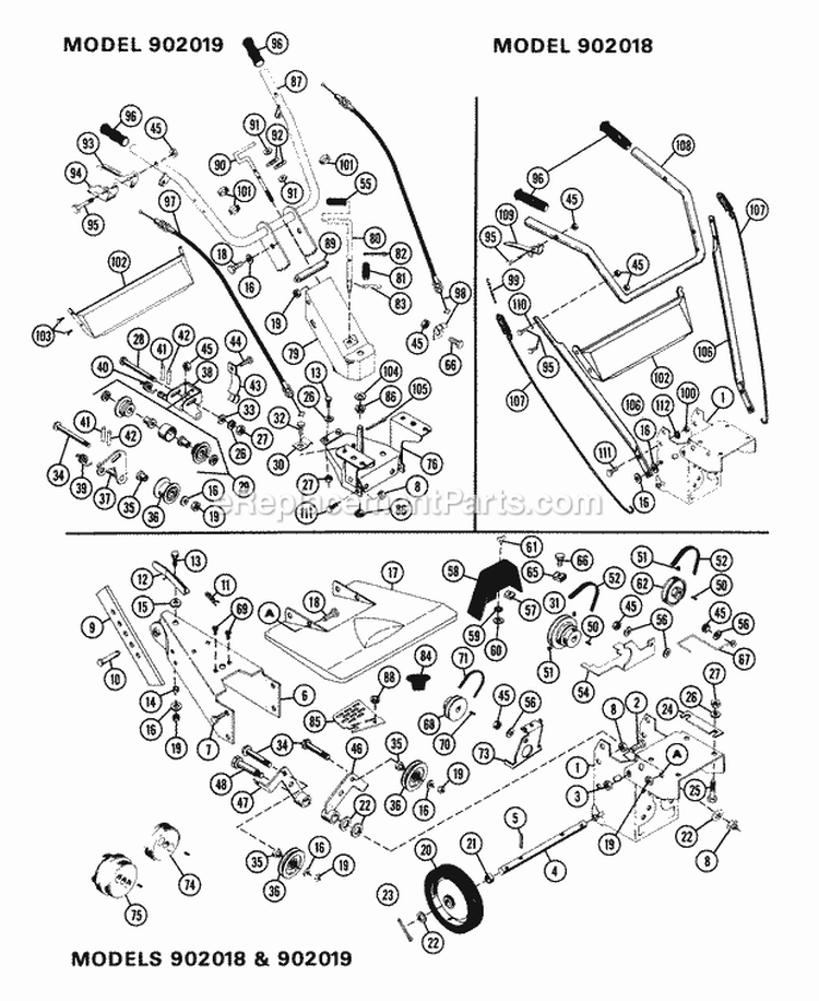 Frame & Handlebar Assembly Diagram and Parts List for 902019 003001 Ariens Tiller