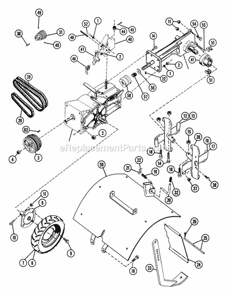 Tine & Drive Assembly Diagram and Parts List for 901012 000101 Ariens Tiller