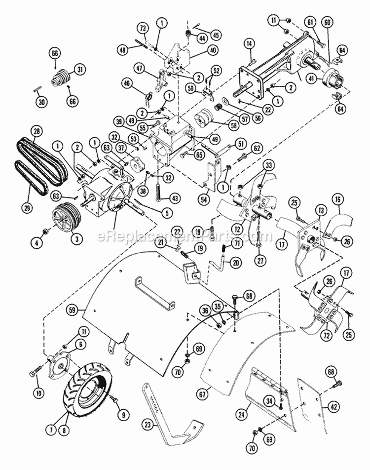 Tine & Drive Assembly (Cast Iron Transmission Case) Diagram and Parts List for 901009 000101 Ariens Tiller