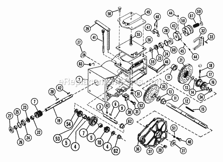 Transmission Assembly Diagram and Parts List for 901013 000101 Ariens Tiller